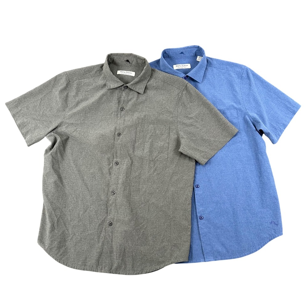 Lot 2 Tommy Bahama The Bahama Coast Shirt Mens Medium Gray Blue Island Zone